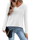 Amoretu Tshirt Damen Langarm Oberteile Longshirt Basic T-Shirt Tunika Long Sleeve Shirt Women Weiß M