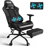 Homall Massage Gaming Stuhl, Computerstuhl mit Fußstütze und Massage-Lendenkissen, Gamer Stuhl mit Kopfstütze, Ergonomisch Gaming PC Stuhl 150 kg Belastbarkeit, 360° drehbar, Schw