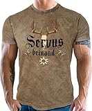 Herren Trachten T-Shirt im Vintage Retro Used Look: Servus - Für Bayern Fans M