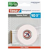 tesa Montageband Tapete&Putz, 10 kg Haltekraft pro Meter - starkes, doppelseitiges Montageklebeband zur Befestigung auf Gips und Tapeten - 1,5 m x 19