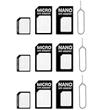 4 in 1 Nano SIM Karten Adapte, 3 Set Nano-SIM Adapter, SIM-Karten-Adapter mit SIM-Auswurfstift, kompatibel mit Smartp