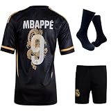 Qycksouth Mbappe R.Madrid Nr 9 Drache Retro Limitierte Auflage, Trikot für Kinder und Shorts Sporttrikot, Fußballtrikot Trainingstrikots, Kinder Trikot Mit Kurz Fußballfans (164)