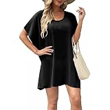 HSAJS Damen Strandkleid Sommer Strandponcho Kleider Strandurlaub Badeanzug Bikini Cover Up Transparent Boho Strandkleider Pareos Poncho mit Rundhalsausschnitt Beachw