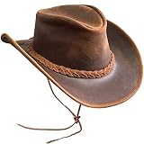Australischer Lederhut mit geflochtenem Band Original Cowboy Australischer Buschhut (2XL, Braun)