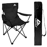 LINUMA® Faltstuhl SCHWARZ Campingstuhl Anglerstuhl mit Getränkehalter & Tragetasche - Anglersessel klappbar - Klappstuhl Gartenstühle Faltstuhl Camping Zubehör Angelsessel faltb