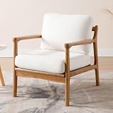 Wahson Vintage Sessel Wohnzimmer Loungesessel Moderner Akzentstuhl, Relaxsessel mit Holzgestell, Leinen, Für Wohnzimmer/Schlafzimmer, Beig