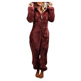 Jumpsuit Damen Winter, Jumpsuit Damen Teddy Fleece Einteiler Kuschelig Overall Tierkostüme Mit Reißverschluss Und Taschen Fleece Einteiler Onesie Hausanzug Flauschig Flanell Schlafoveralls Einfarbig
