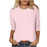 Damen-Oberteile mit 3/4-Ärmeln, lässige Workout-Tunika-Hemden, Sommermode, Plus-Size-Hemden, Ärmel-Oberteile Bad Girl Sachen (Pink, L)