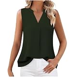Longbluse Damen lässig für Leggings Sommer Tank Top Damen Modische Einfarbige Ärmellose Oberteile Leichte Trägershirt V-Ausschnitt Blusentop Tanktops Frauen Sommermode Tanktop S