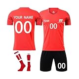 Benutzerdefiniert Fußballtrikot Shorts Socken Set Kinder Erwachsene Jeder Name Nummer Team Logo, Personalisierte Trikot Fussball Jungen H