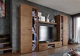 Furnix Wohnwand RIVAY XL Mediawand Holz Wohnzimmer 4-TLG Komplett-Set mit LED - TV Lowboard, Highboard Vitrine, Wandregal - Modern Freistehend - B 300 x H 190 x T 40,2 cm, Farbe Lefkas E