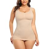 SLIMBELLE Damen Unterhemd BH Hemd Tank Top mit entfernbaren Cups Bauchweg Shapewear Top Ohne Bügel Bustier Hemdchen Figurformende Body Shaper Camisole Formendes Hemd Shaping Unterwäsche(Beige,L)