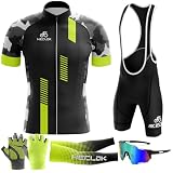 HECLOK Herren Kurzarm Fahrrad Trikot Set,2024 neu Radtrikot Set Herren Kurzarm mit Atmungsaktiv Schnell Trocknend Radtrikot Mit 9D Sitzpolster für MTB Rennrad Fahrradbekleidung Set (TYP-13,L)