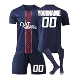 Generisch PSG Fußballtrikots Personalisiert mit Eigenem Namen Nummer, 2025/2026 Fussball Trikot Shorts Socken Trainingsanzug Sets Für Fußball Fans für H