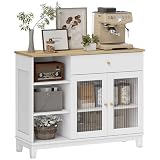 HOMCOM Sideboard für Wohnzimmer, Aufbewahrungsschrank mit Schranktüren aus geriffeltem Hartglas, Schublade, 3 offene Fächer und verstellbare Einlegeböden, Sideboard, Esszimmer und Wohnzimmer, 100 x 35