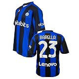 Inter - Personalisiertes Heimtrikot mit Name und Nummer von Lautaro/Barella mit Patch Ebay 2023, offizielle Replik, Blau, Schwarz, 100% Polyester, Erw