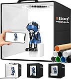 DUCLUS Fotobox für Fotografie, 30 cm Fotobox für Produktfotografie, Faltbares Mini Fotostudio Set mit dimmbaren 112 LEDs, 8 Glatte Hintergründe für Lichtzelt für Schmuck