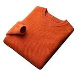 Herren Woll-Kaschmir-Pullover, dicke Pullover, Übergröße, warm, O-Ausschnitt, Strickshirt, Orange, XL
