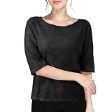Glitzer Bluse Damen Festlich- Sparkle Silber Glitzernde Bluse Plissee-Top Rote Party Elegant Glitzerbluse Tunika Glitzer Tops Gold Metallic Festliche T-Shirt Pailletten Ob