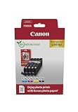 Canon CLI-526 C M Y BK Vorteilspack 4 Tintenpatronen (Schwarz, Cyan, Magenta, Gelb) Original +50 Blatt 10x15cm Photo Paper [Umweltfreundliche Recycle-Kartonverpackung 2024]