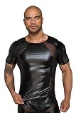 Herren T-Shirt aus Wetlook Material mit 3D Netzeinsätzen in schwarz erotisches Männer Shirt 3XL