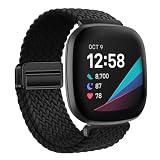 Guluto Geflochtene, dehnbare Bänder, kompatibel mit Fitbit Versa 4 / Fitbit Versa 3 Bändern / Fitbit Sense 2 Bändern / Fitbit Sense Bändern, verstellbar, weiches Nylon, elastischer Magnetverschluss,