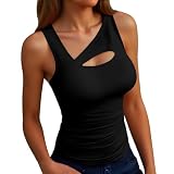 Tank Top Damen Sommer Ärmellos Gerippt Einfarbige Shirt Asymmetrischer Ausschnitt Top Sport Oberteile Slim Fit Ripper Vest Stretch Underwear Bequeme Hemdchen Sexy Tops Stilvolle S