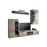 Wohnwand Twist, Design Modernes Wohnzimmer Set, Anbauwand, Schrankwand, Vitrine, TV Lowboard, Mediawand, (mit weißer LED Beleuchtung, Sonoma Eiche)