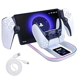 Ladestation für PS Portal und PS5 Controller,Tragbares Ladegerät mit RGB 14 Lichteffekt für PS Portal Remote Play