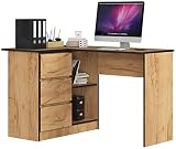 AKORD Eck-Schreibtisch B-16 mit 3 Schubladen und 2 Ablagen | Schreibtisch | ecktisch | Eck Schreibtisch für Home Office | Einfache Montage | B124 x H77 x T85, 48 kg Kraft E