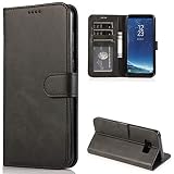 CTIUYA Schutzhülle für Samsung Galaxy S8, Hülle Handyhülle Leder Klapphülle Handytasche Flip Brieftasche Schutzhülle Magnet Wallet Case Tasche Lederhülle für Samsung Galaxy S8,Schw