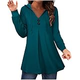 Longshirt Damen mit Kapuze Herbst Winter Langarm Hoodie Große Größen Kapuzenpullover Lange Oberteile Bedruckte Longbluse Longpullover T Shirt Lose Pullover Bluse Sweatshirt Tops, Hellb