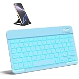Vobafe Bluetooth Tastatur mit Telefonhalter für iPad Air/Pro/Mini/A16/11/10.9/10.2/iPhone, Kabellose Tablet Keyboard für iOS/Android/Windows, Deutsche QWERTZ, 7 Farben Beleuchtete, Hellb