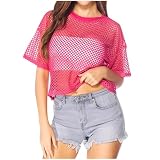 Damenmode Sexy Mesh-Bedeckung Kittel Einfarbig Kurzarm T-Shirt (L)