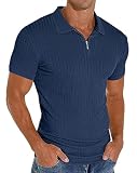 Sailwind Herren Polo Shirts Mit Reißverschluss Klassisch Stretch Sommer T-Shirts Für Herren Schmale Passform Freizeit- Und Arbeitskleidung (Blau, L)
