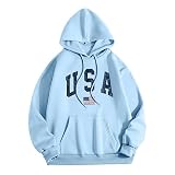 QWUVEDS Lässige Langarm-Grafik-T-Shirts für Damen mit Kapuze, Sweatshirts, Pullover-Oberteile für Damen Cardigan Damen Strick (Sky Blue, S)