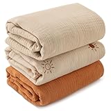 Soarwg Kids Musselin Tuch Baby Pucktücher für Neugeborene, 3 Stück Musselin Decke, große 95 x 100cm Babydecke - Baby Swaddle Decke Spucktücher, Wickeltuch wesentliche Artikel für Babyparty B