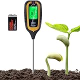 pH Bodentest, Feuchtigkeitsmessgerät Pflanzen, Boden Feuchtigkeitsmesser 4-in-1 für Feuchtigkeit/Temperatur/Licht/pH wert Boden messen, für Gartenarbeit, Rasen, innen-Pflanzen (mit Batterie) (Schwarz)