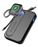GOODaaa Wireless Watch Power Bank 10000mAh mit Zwei integrierten Kabeln 22.5W schnelles Aufladen tragbares Ladegerät externer Handy Akku mit LED-Anzeige Kompatibel für Apple Watch und Smartp