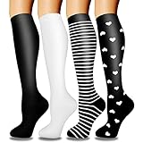 ACTINPUT 4 Paar Kompressionsstrümpfe für Damen Herren, Bunte Stützstrümpfe Kompressionssocken für Sport, Flug, Laufen, Reisen, Radsport, krankenschwester（4105 - Schwarz，S-M）