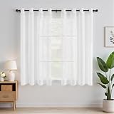 EMEMA 2er Set Sheer Voile Vorhang mit Ösen Transparente Gardine aus Voile Polyester Ösenschal Transparent Wohnzimmer Luftig Dekoschal für Schlafzimmer 140 X 145 cm (B x H) Weiß