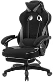 WOLTU Gaming Stuhl Stoff Stoff Kühl im Sommer Ergonomischer, 150 kg Belastbarkeit,Verstellbarer Rückenlehne, Ergonomische Lendenstütze, Fußstütze, Büro- & Game-Sessel, Schwarz+G