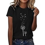 Damenmode T-Shirts Smile Brief Blumendruck Frühling Sommer Tee Rundhals Damen Kurzarm Tops Casual Shirt Bluse Top Damen Kleidung Ausverkauf, 42, L