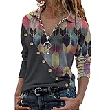Damen V-Ausschnitt Sweatshirt Mit Reißverschluss Casual Langarm Mode Reversoberteil Laufshirt Loose Oberteil Tops Basic Herbst Und Winter Kapuzenp