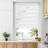 Allesin Doppelrollo Klemmfix ohne Bohren & mit Bohren, (50x130cm Weiß), Duo Rollos für Fenster und Tür, Klemmrollo Fensterrollo lichtdurchlässig und verdunk