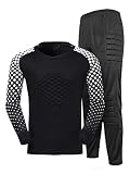 TiaoBug Jungen Fußball Torwart Trikot Set Gepolstert Langarm Sportshirt und Sporthose Schutz Ausrüstung Anzug Schwarz 170-176