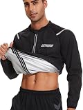 Clevvets Saunaanzug für Herren, langärmelig, Sweat-Saunajacke, Reißverschluss, Fitnessstudio, Workout, Sauna-Shirt, Fitness, Sweat-Top, Schwarz , L