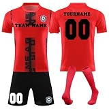 Generisch Fussball Trikot mit eigenem Namen Nummer und Logo für Kinder/Erwachsene, Personalisierte Fußball Trikot, Fußball Trikots Shorts und Socken Anzug Jungen/H