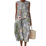 Generisch Sommerkleid Strandkleid Maxikleid Tunikakleid Damenkleider Boho Stil Mit Volant Stufenrock Ärmellos Locker Geschnitten Leicht Für Ferien Alltag Promenade Urlaub Und F