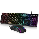 Maus und Tastatur Gaming Büro,RaceGT Tastatur Kabel RGB Beleuchtet LED Hintergrundbeleuchtung Wasserdicht 104 Tasten, Kabel Maus mit 7 Tasten 6400 DPI für PC Gamer Laptop QWERTZ (DE-Layout)